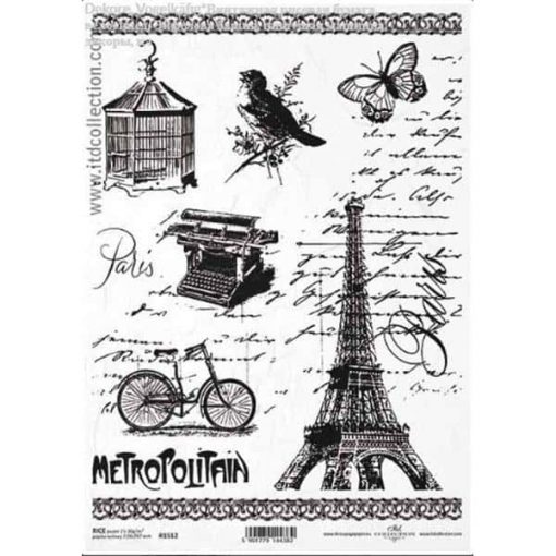 Ριζόχαρτο "Eiffel tower-bicycle" 21x29εκ.   (ITD-R1512)