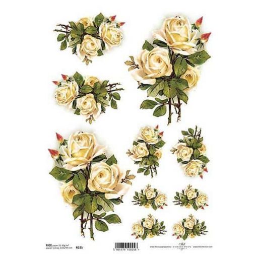 Ριζόχαρτο "white roses" 21x29εκ.   (ITD-R225)